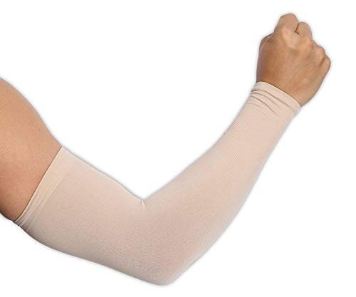Version 1.0.0 Cotton Half Skin Arm Gloves Women Fieldway Arm Sleeves Gym Sports Gloves for Sun Burn Skin Tan Protection SPF Proof UV Block (Beige) Pack of 2 - Image 1