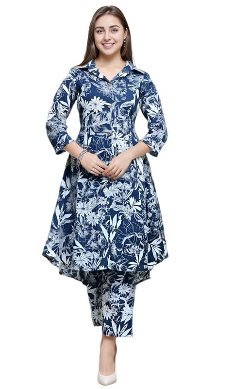 Version 1.0.0 Women's Co-ord Set Cotton Collared Kurta with Pant Cord Set Outdoor Wear - Image 1