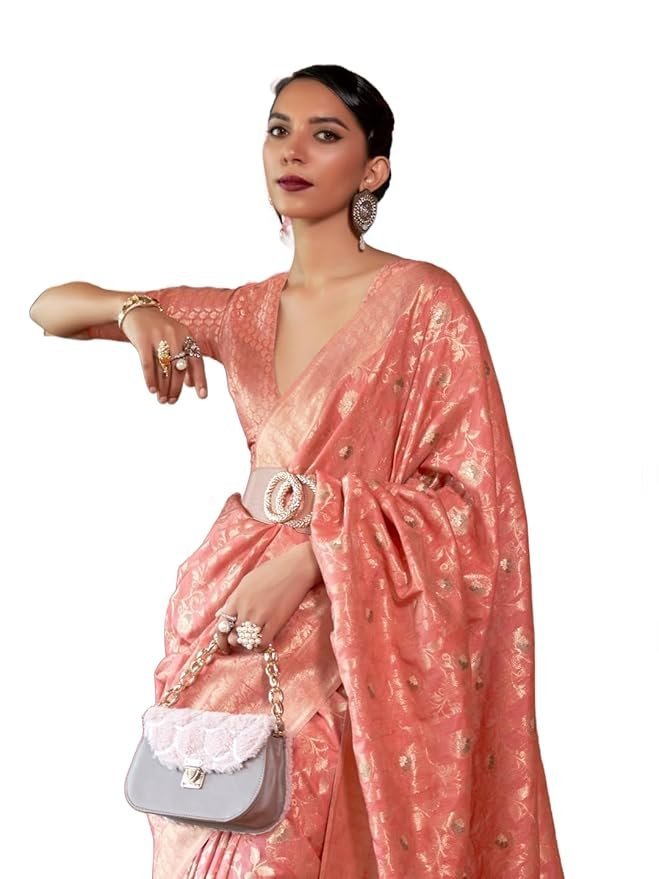 61-9HtgDUjL._SY879_ Women's kanjivaram banarasi silk saree Zari Woven for festival Wedding silk with rich pallu Design sarees for women with Unstitched blouse piece - Image 1